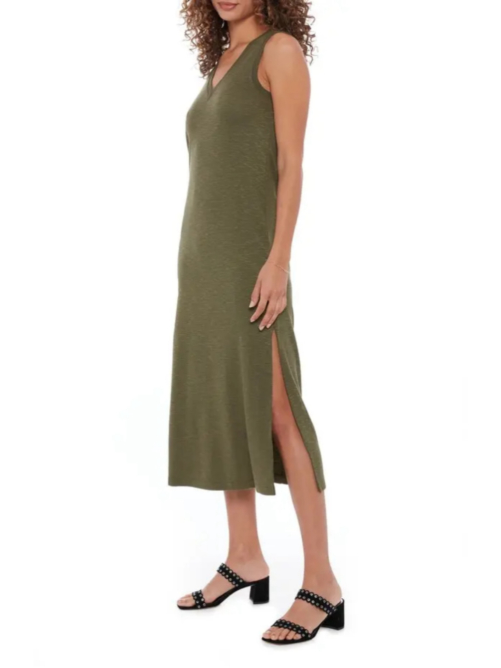 Paige Sage Sleeveless Tank Dress olive dark green midi knit women's size small